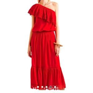Melissa Odabash Woman's Red One-Shoulder Cover-Up Dress Size Large L Maxi